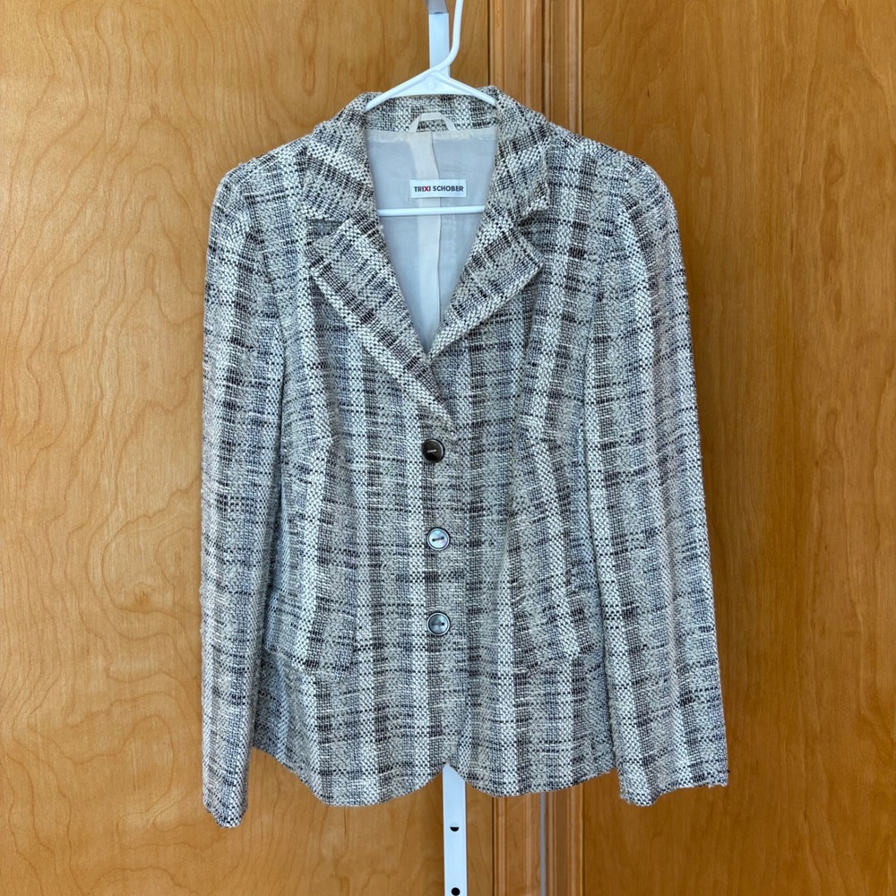 Trixi Schober Tweed Blazer Jacket Women's Size‎ 12 Black White Multi-Color